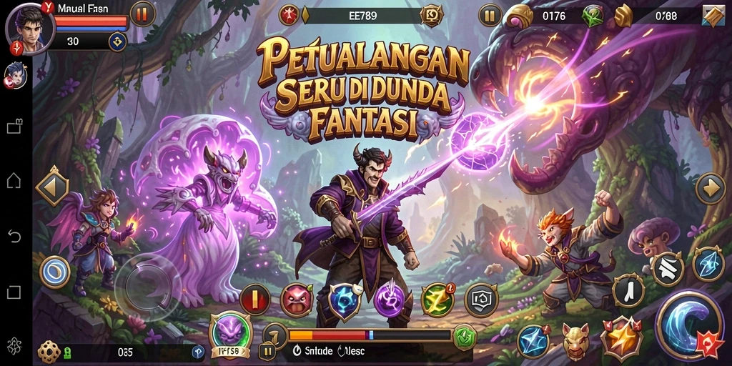 Screenshot utama EE789 menampilkan aksi gameplay yang mendebarkan dan dunia fantasi.