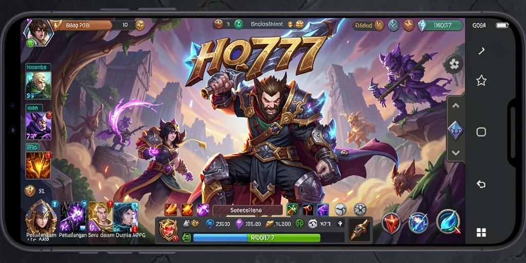 Screenshot gameplay HQ777 menampilkan pertarungan seru dalam dunia fantasi.
