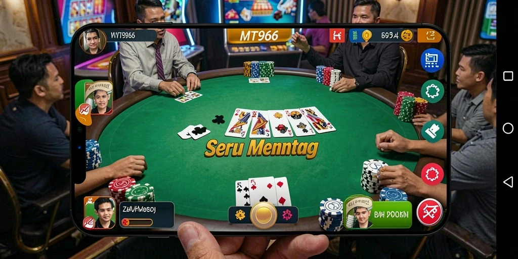 Tangkapan layar permainan MT966 yang menampilkan suasana meja Poker yang seru.