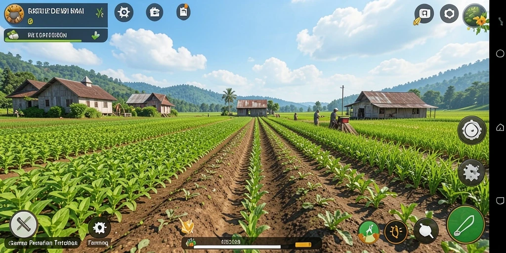 Screenshot gameplay RATUDEWI menampilkan aktivitas pertanian yang menarik.