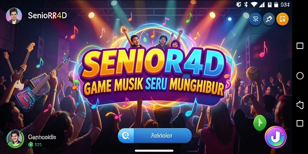 Screenshot gameplay SENIOR4D menampilkan momen seru bermain musik.
