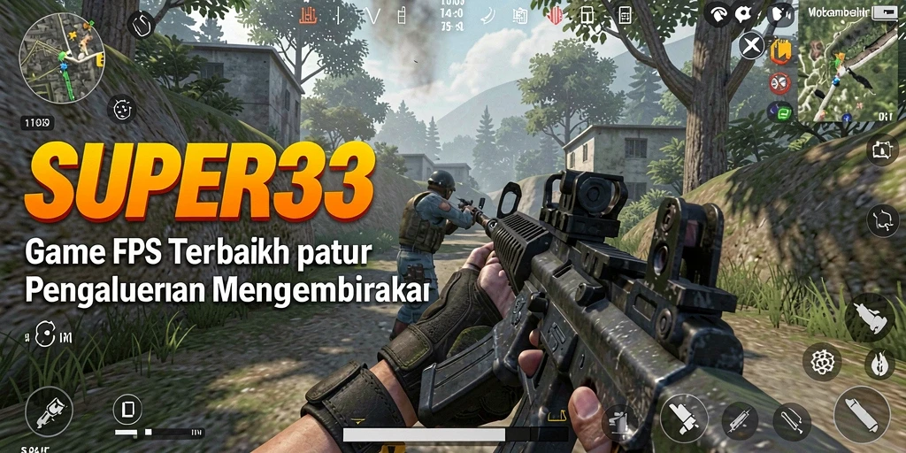 Screenshot gameplay SUPER33 menampilkan aksi seru dalam pertempuran FPS.