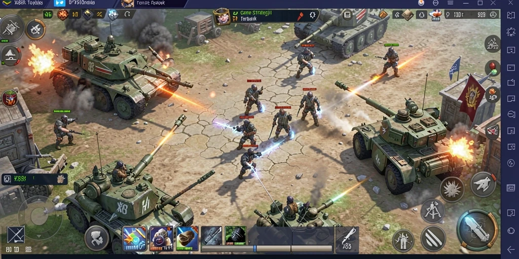 Screenshot gameplay X88 yang menunjukkan aksi perang yang mendebarkan.